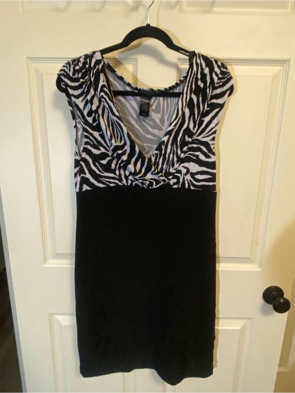 Bisou Bisou Black Dress with Zebra-Print Bodice